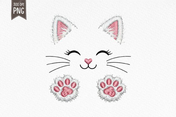 Cute Embroidery Cat Face with Paws PNG Review for Business Use
