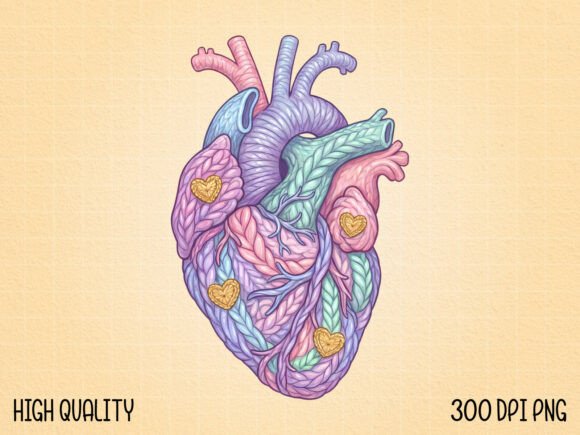 Faux Embroidery Anatomical Heart PNG for Small Business Merch
