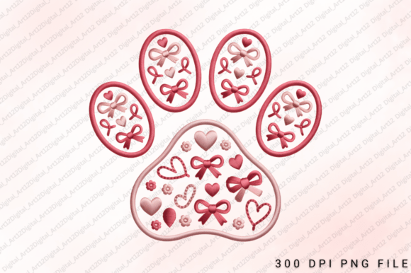 Pink Bow Paw Print Embroidery for Heartfelt Gifts