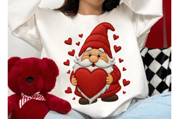 Valentine Gnome Embroidery Style PNG: A Heartfelt Design for Handmade Gifts