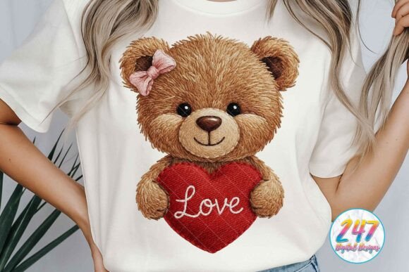 Valentine Teddy Bear Faux Embroidery PNG Review for Apparel Projects
